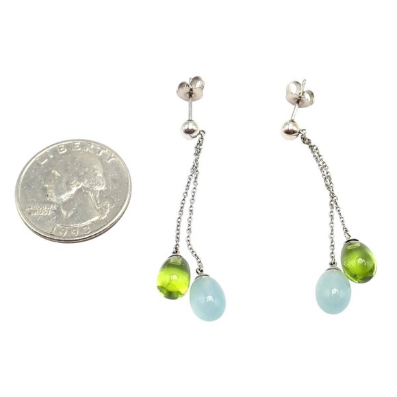 Authentic! Tiffany & Co 18k White Gold Rainbow Drop Peridot Chalcedony Earrings - Picture 5 of 11